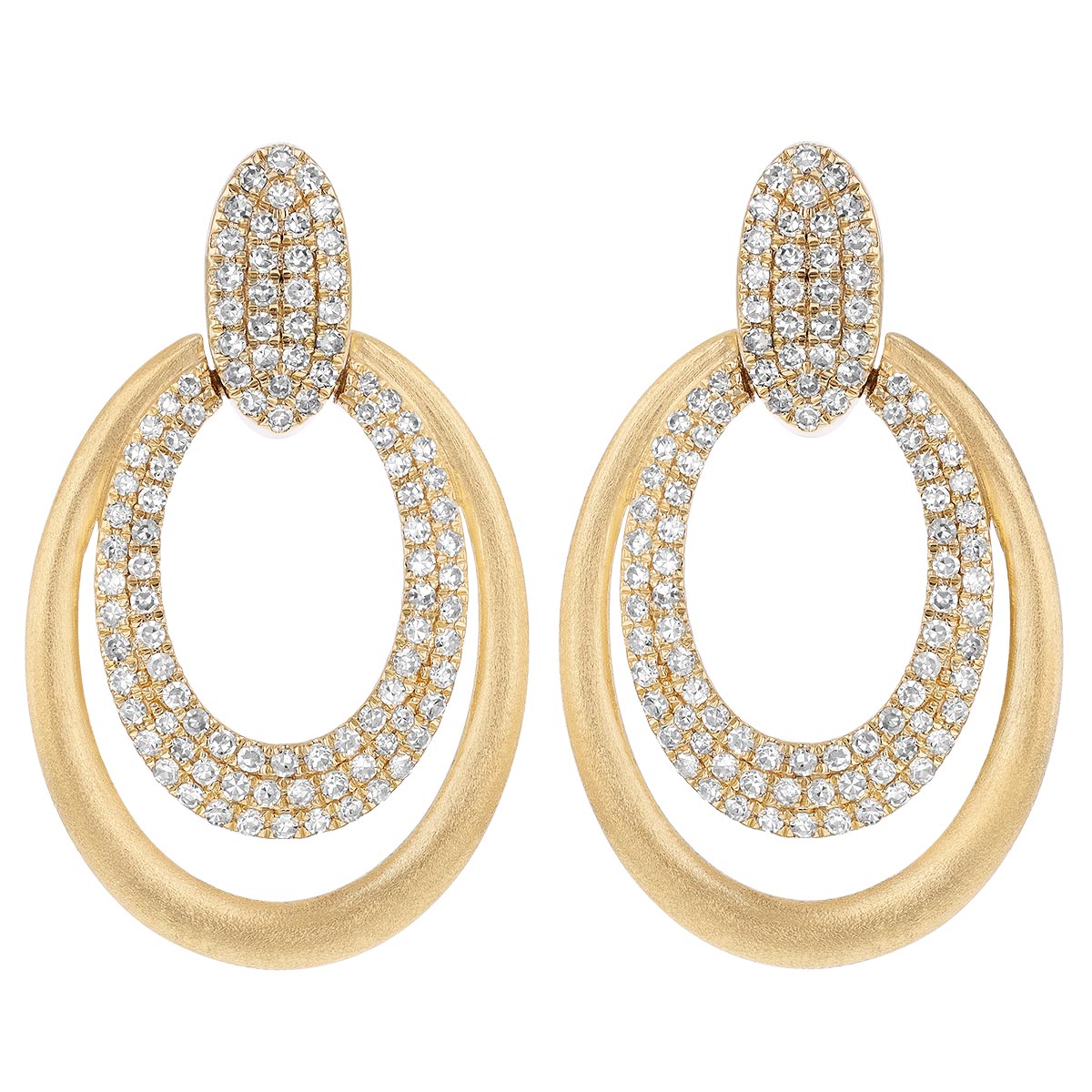 Diamond Pave Mini Oval Doorknocker Earrings in Yellow Gold