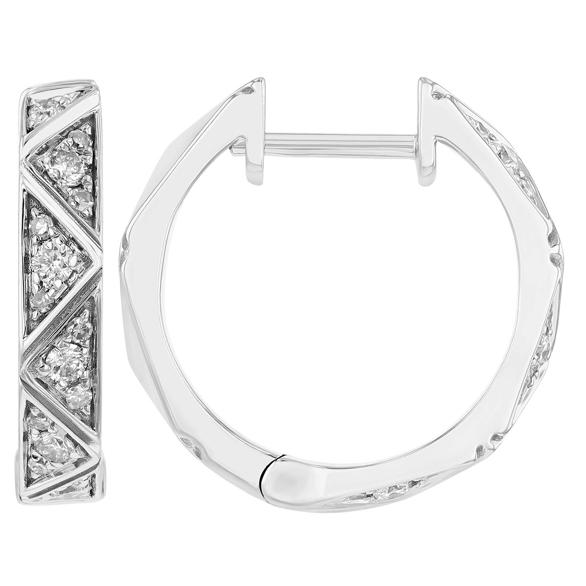 Diamond Zig Zag Pattern Huggie Hoop Earrings in White Gold