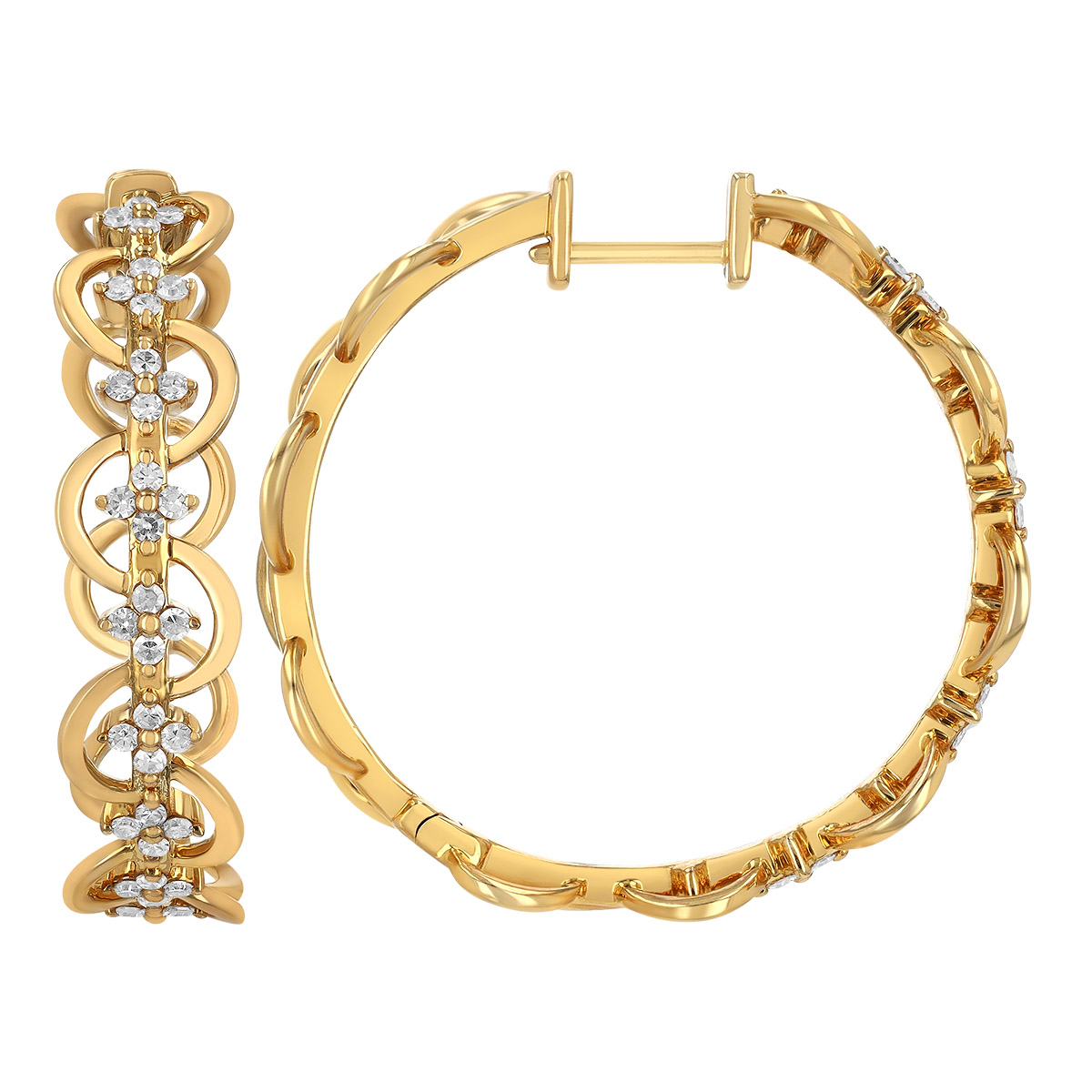 Diamond Cluster Ribbon Hoop Earrings in Yellow Gold