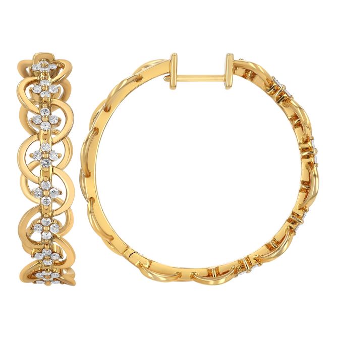Diamond Cluster Ribbon Hoop Earrings in Yellow Gold