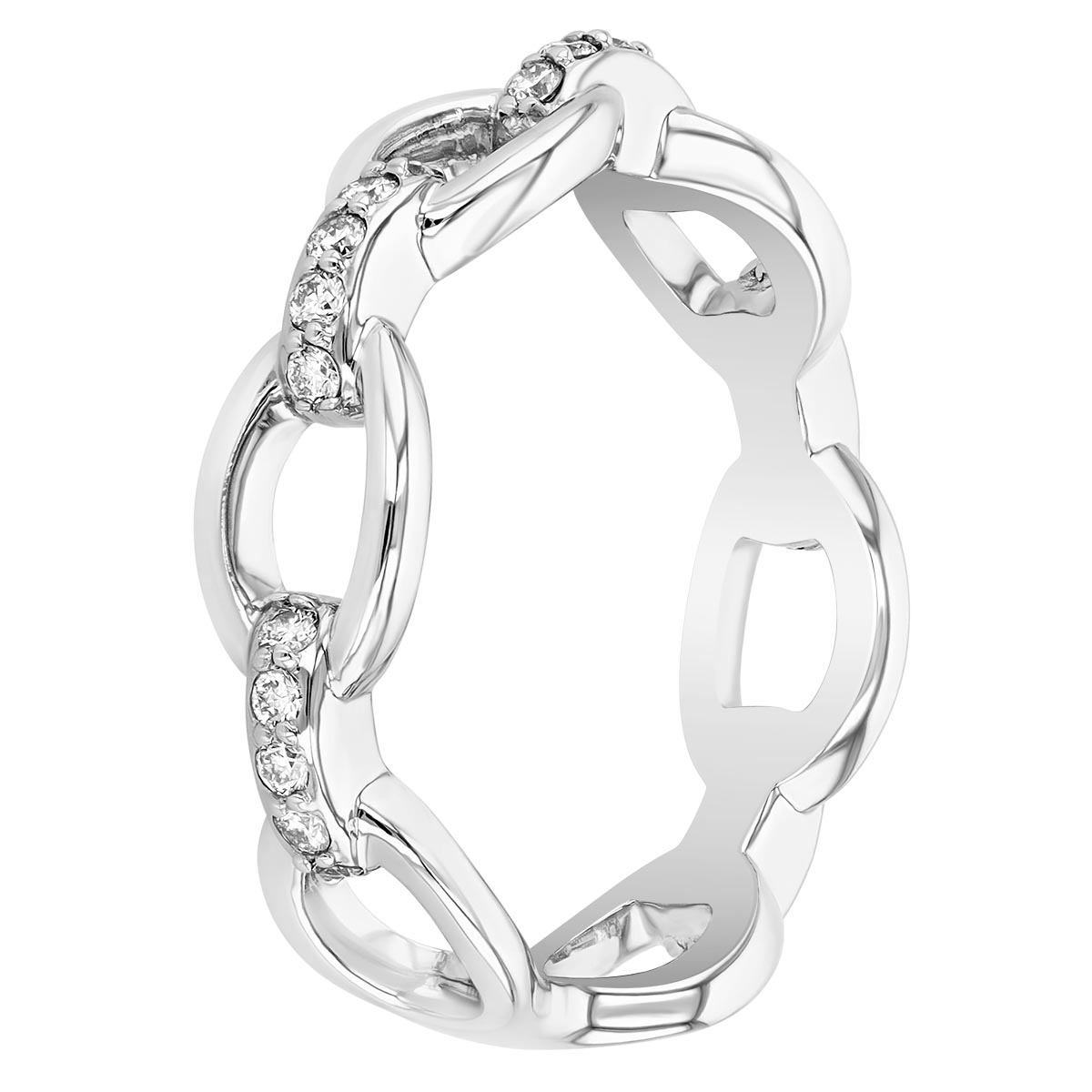 White Gold & Diamond Oval Link Band Ring