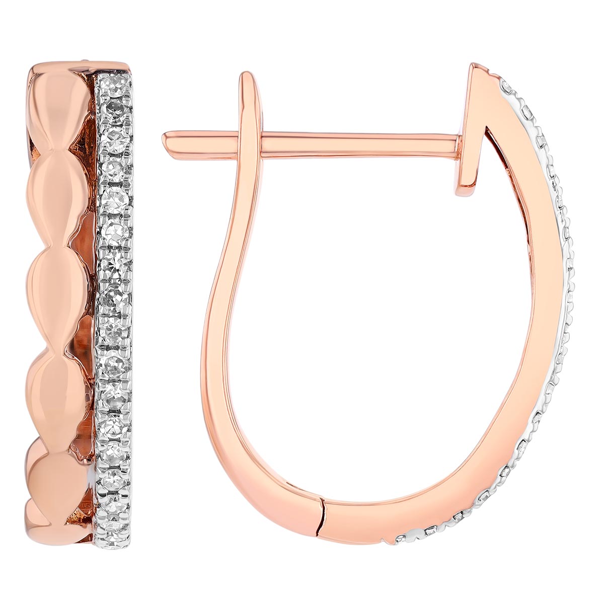 Diamond & Teardrop Bead Pattern Huggie Hoop Earrings in Rose Gold