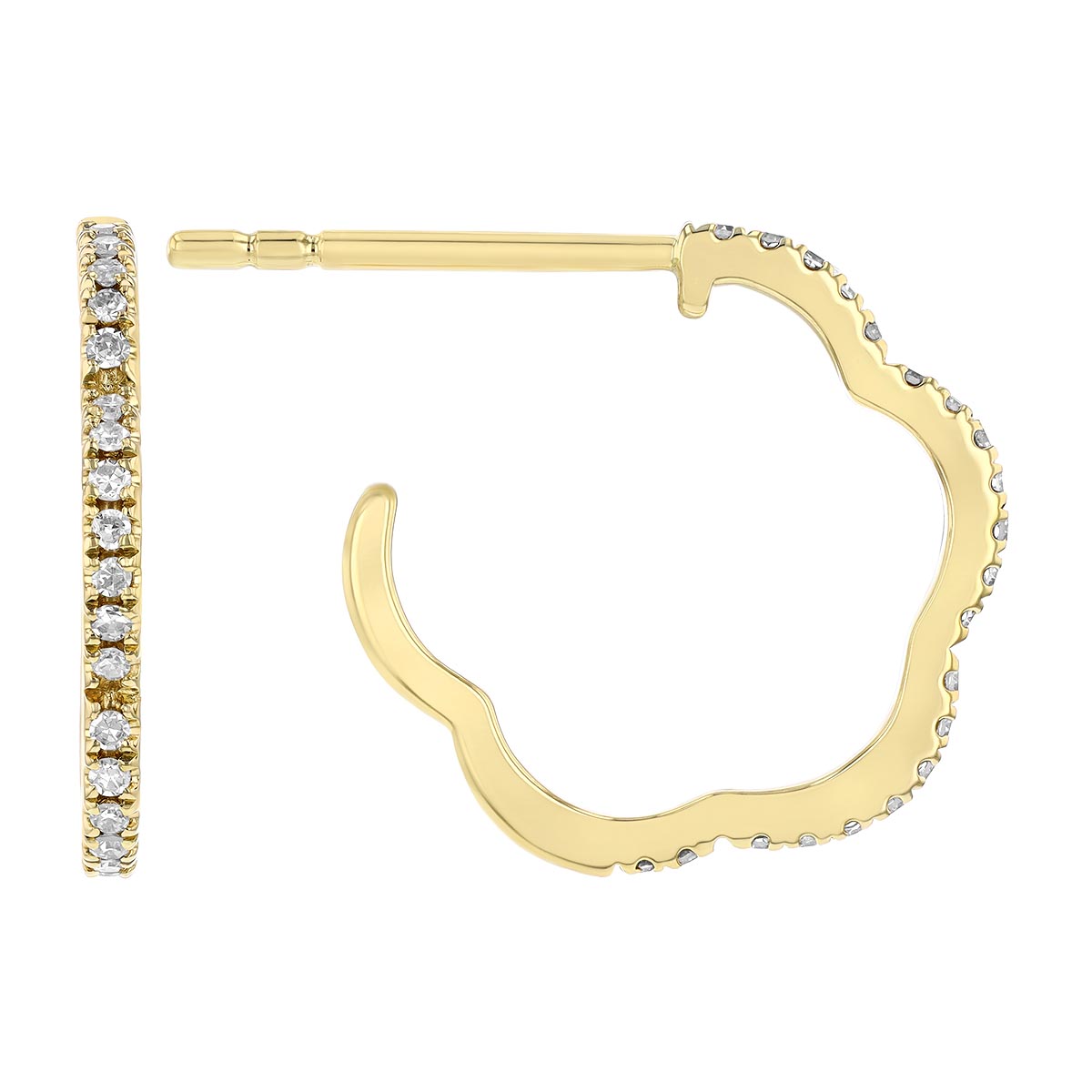 Diamond Open Scallop Edge Hoop Earrings in Yellow Gold
