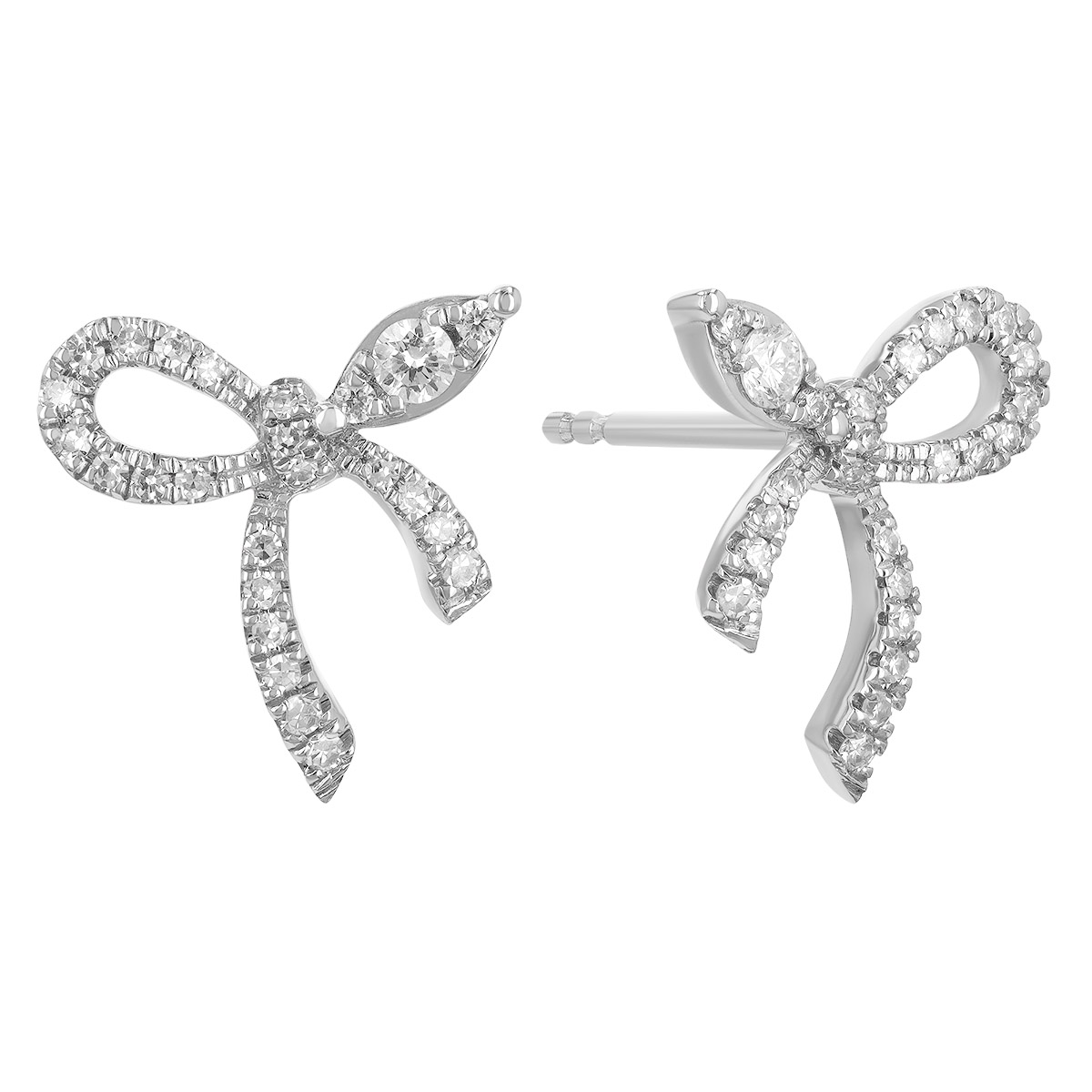 Diamond Bow Stud Earrings in White Gold