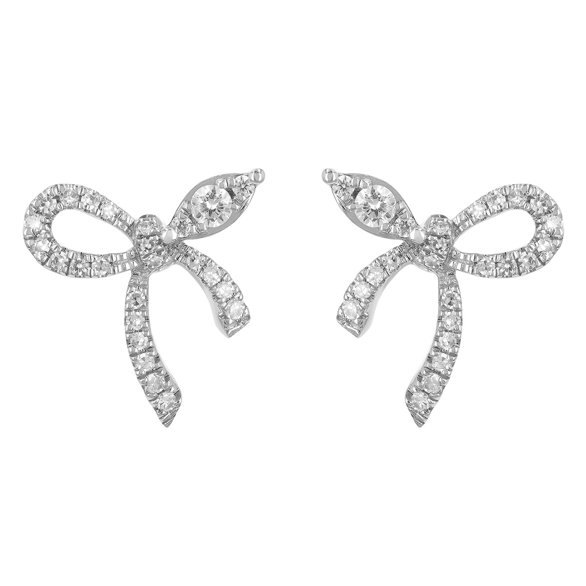 Diamond Bow Stud Earrings in White Gold