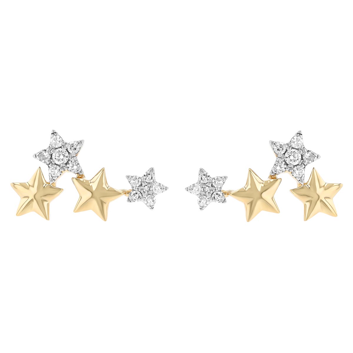 Diamond Star Climber Earrings in White & Yellow Gold