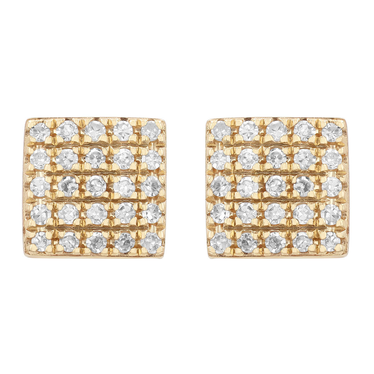 Diamond Pave Square Stud Earrings in Yellow Gold