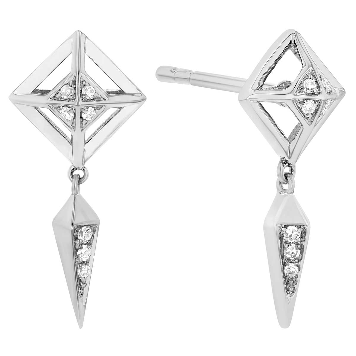 Diamond Geometric Dangle Earrings in White Gold