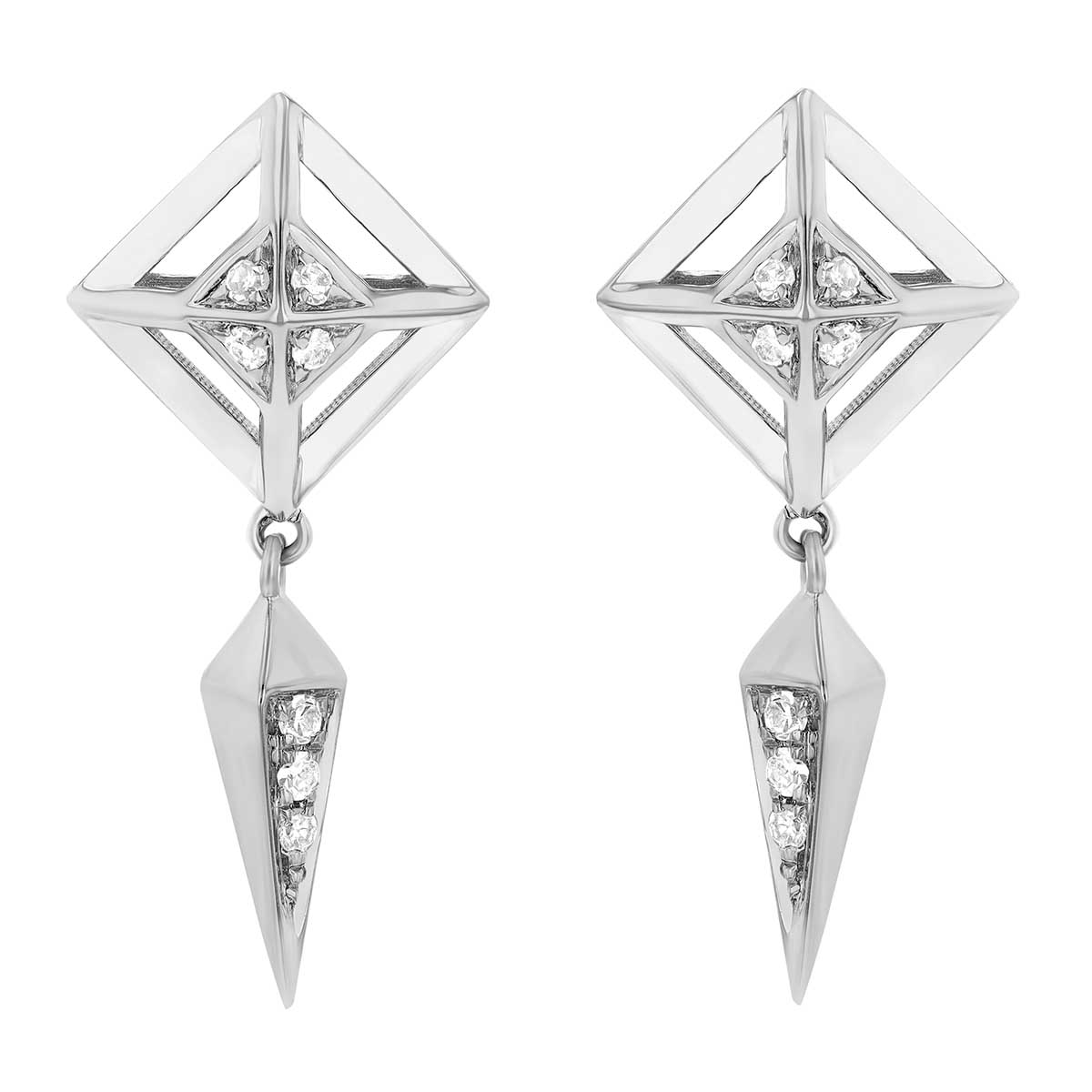 Diamond Geometric Dangle Earrings in White Gold