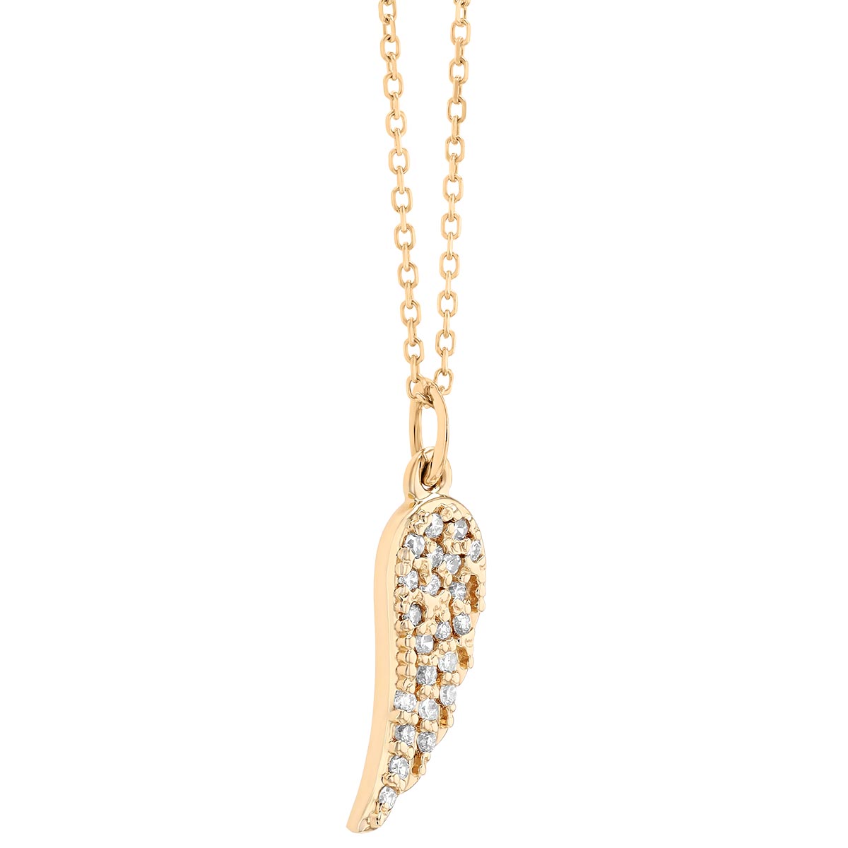 Diamond Pave Angel Wing Pendant in Yellow Gold, 16