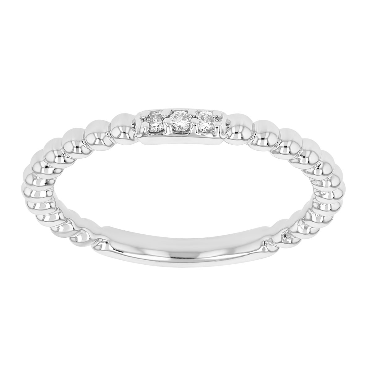 Diamond Trio Beaded Stacking Ring in White Gold