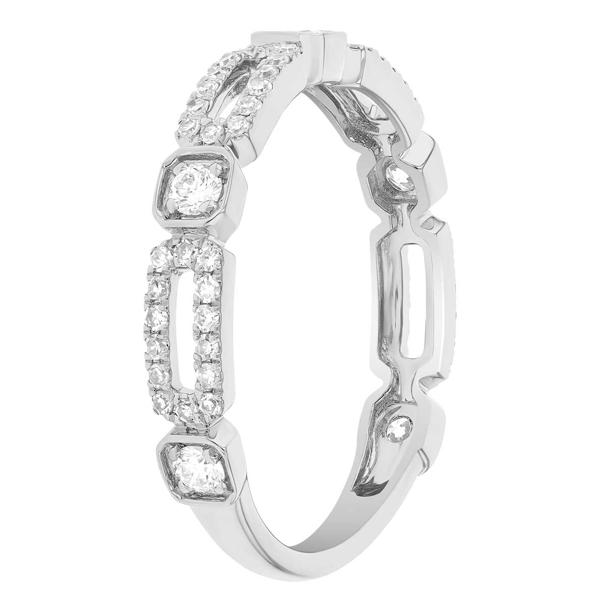 Diamond Pavé Square & Rectangle Geometric Patterned Ring in White Gold