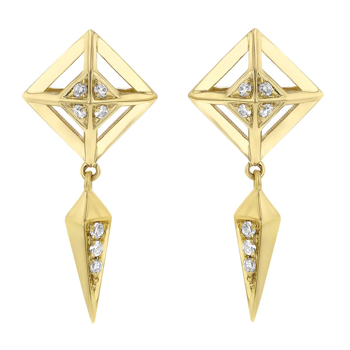 Diamond Geometric Dangle Earrings in Yellow Gold