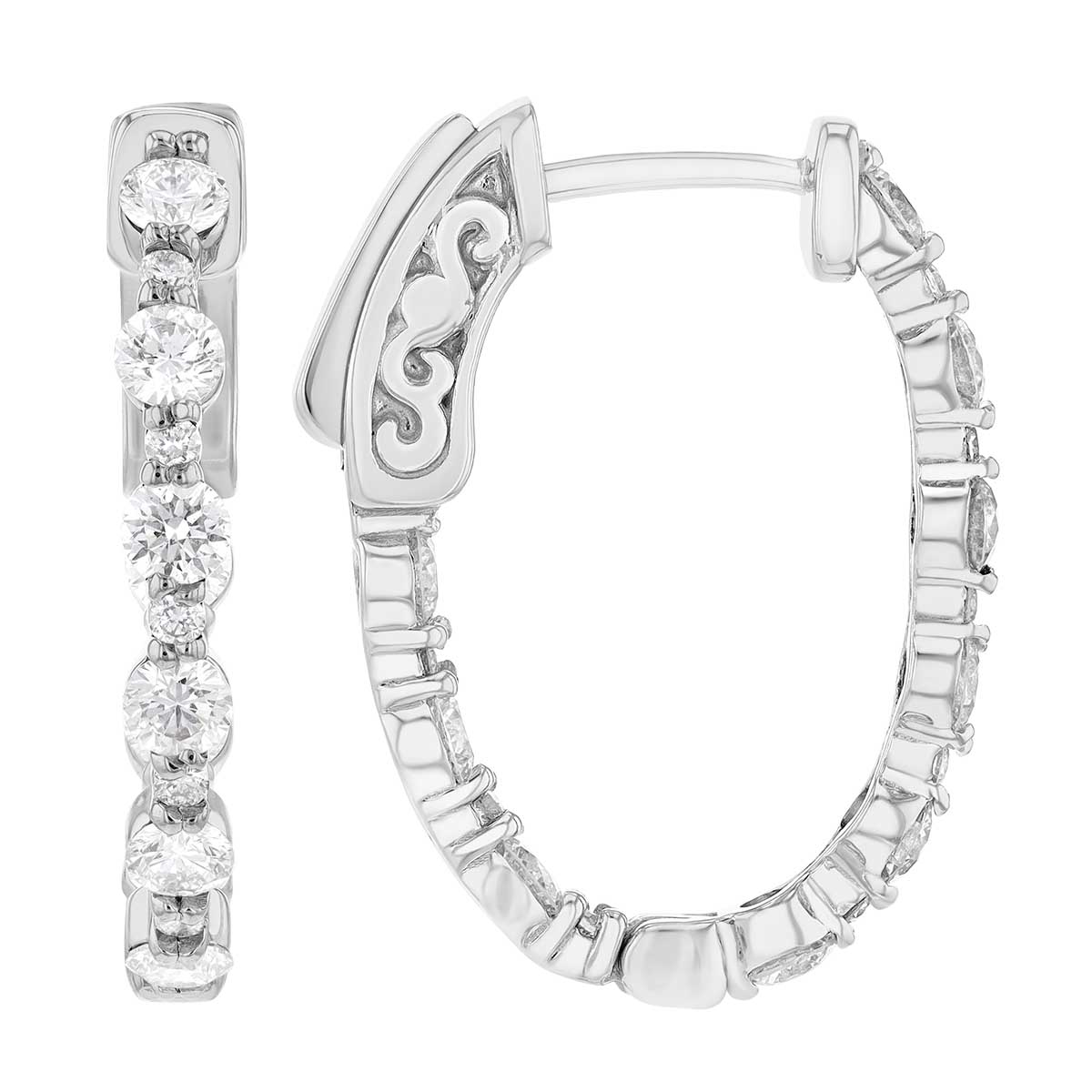 Diamond Inside Out Oval Hoop Earrings in White Gold, 1.28 cttw