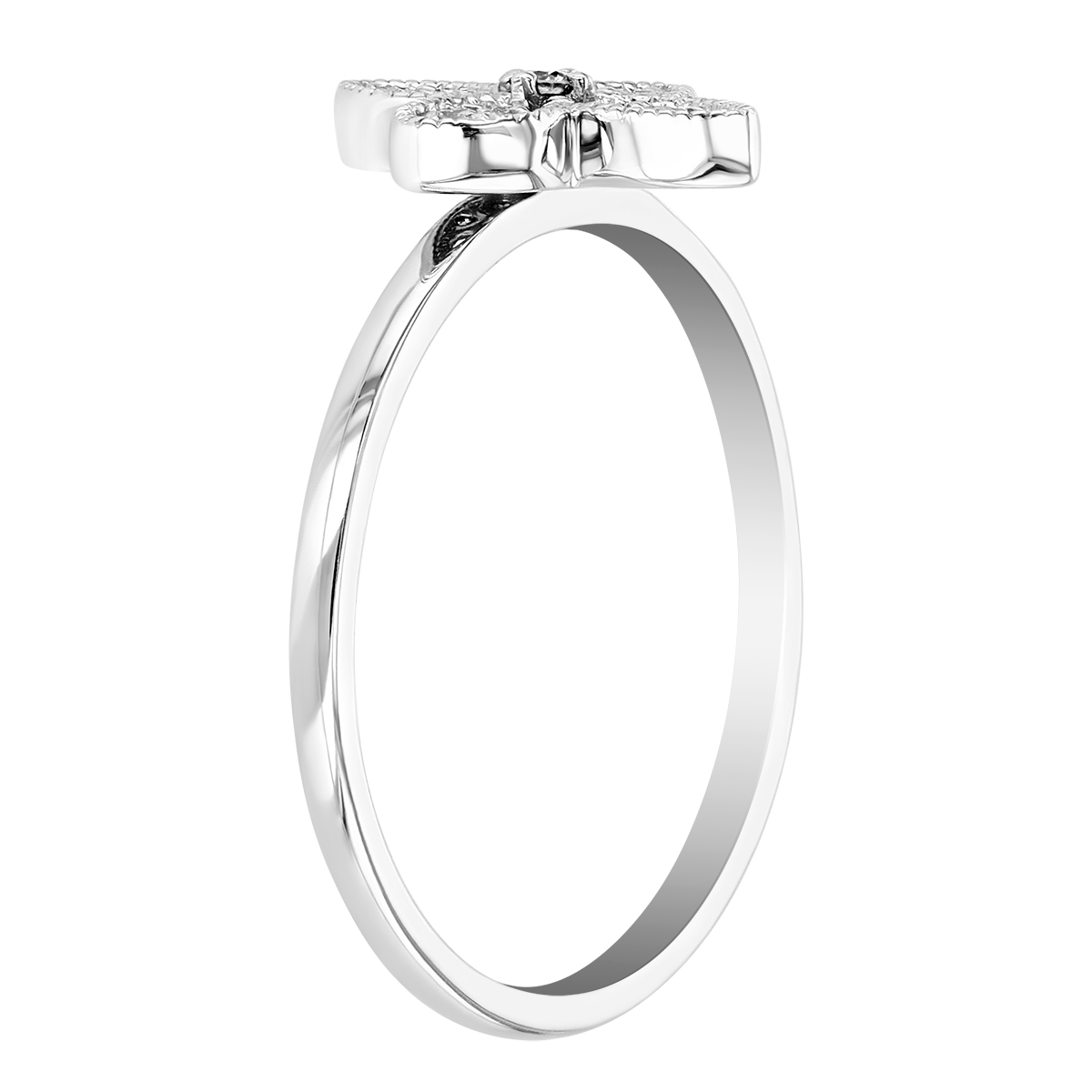 Diamond Four Petal Flower Ring in White Gold
