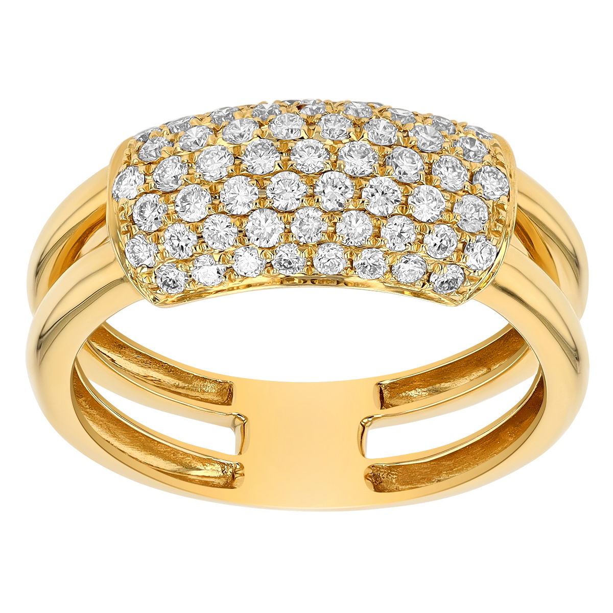 Diamond Pave Rectangle Double Band Ring in Yellow Gold