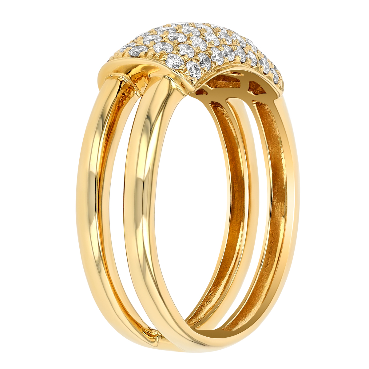 Diamond Pave Rectangle Double Band Ring in Yellow Gold