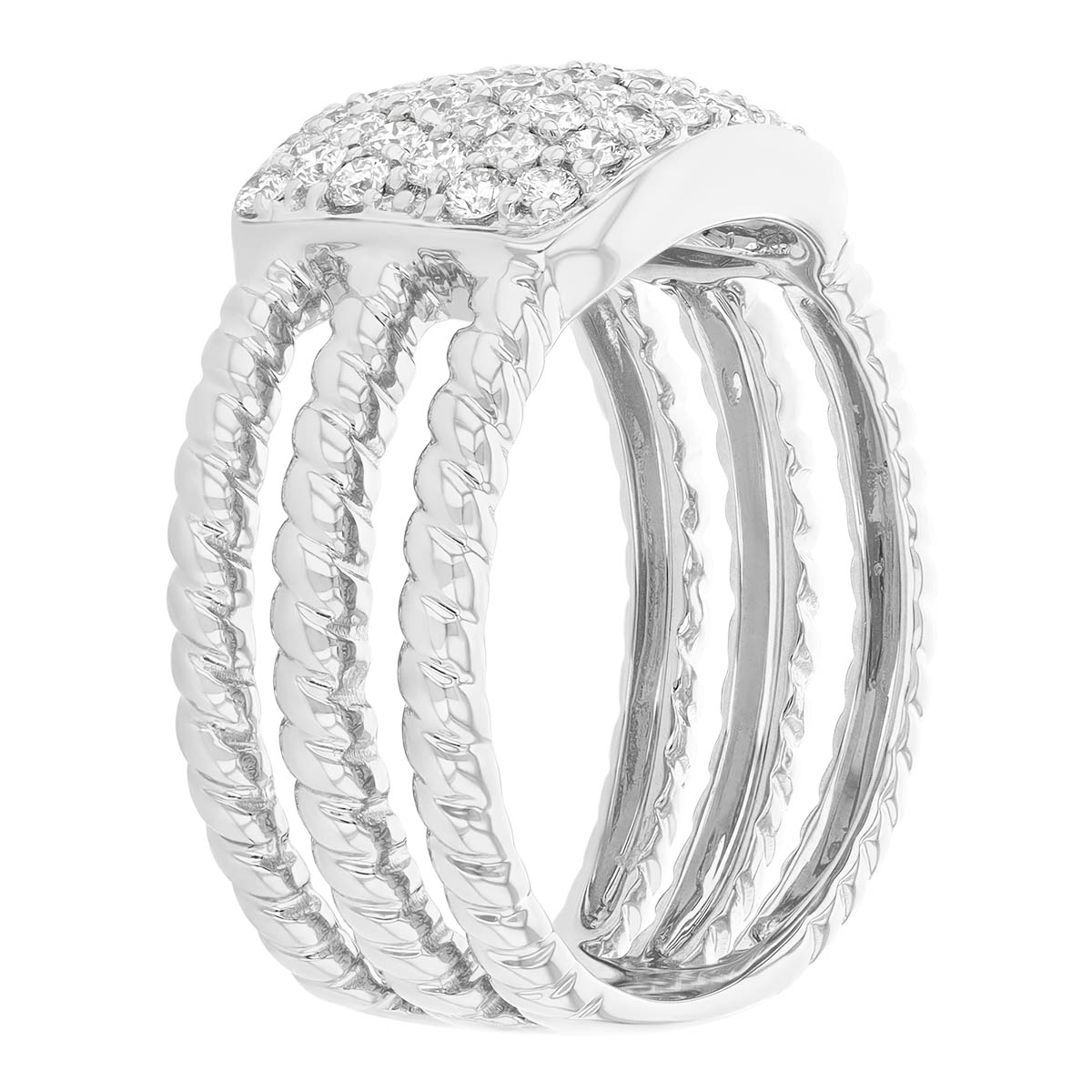 Diamond Pave Square 3 Row Twisted Band Ring in White Gold
