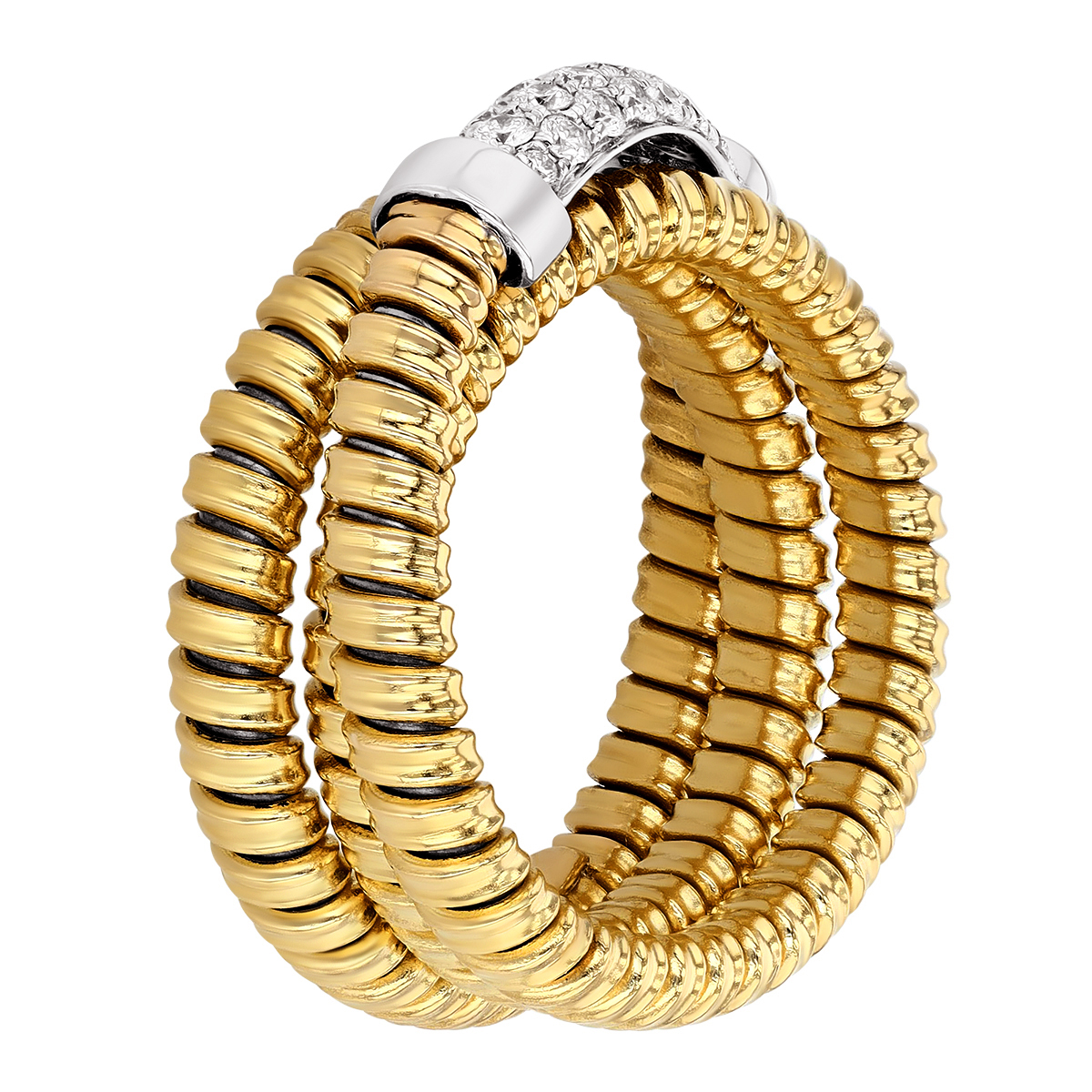 Diamond Bar & Coil Crossover Wrap Ring in Two Tone