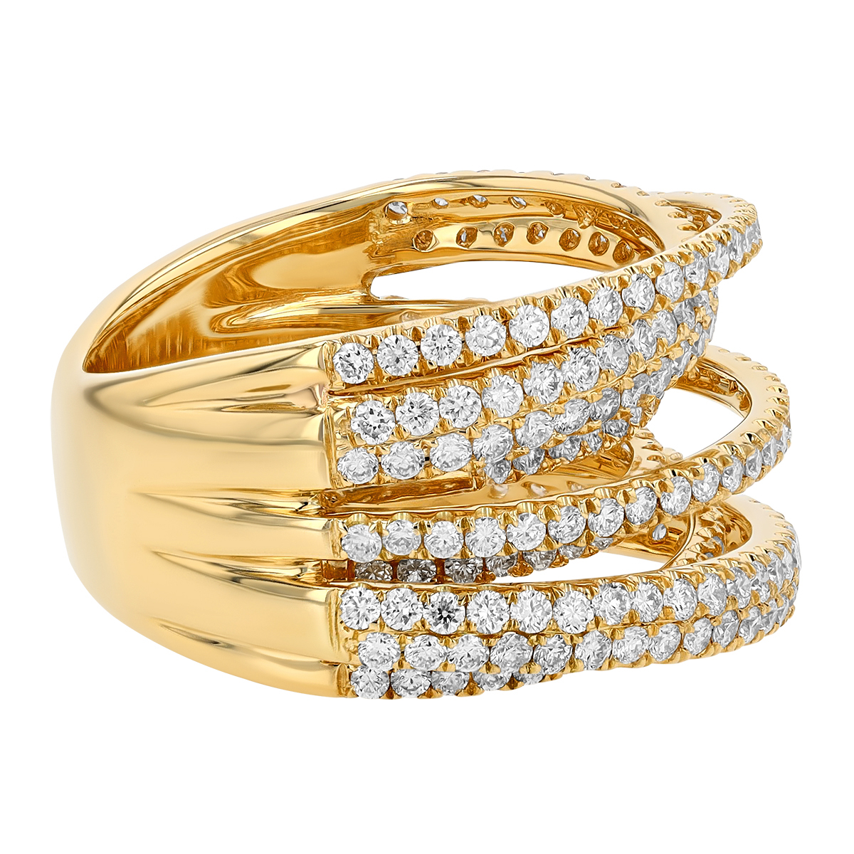 Diamond Multi-Band Crossover Ring in Yellow Gold