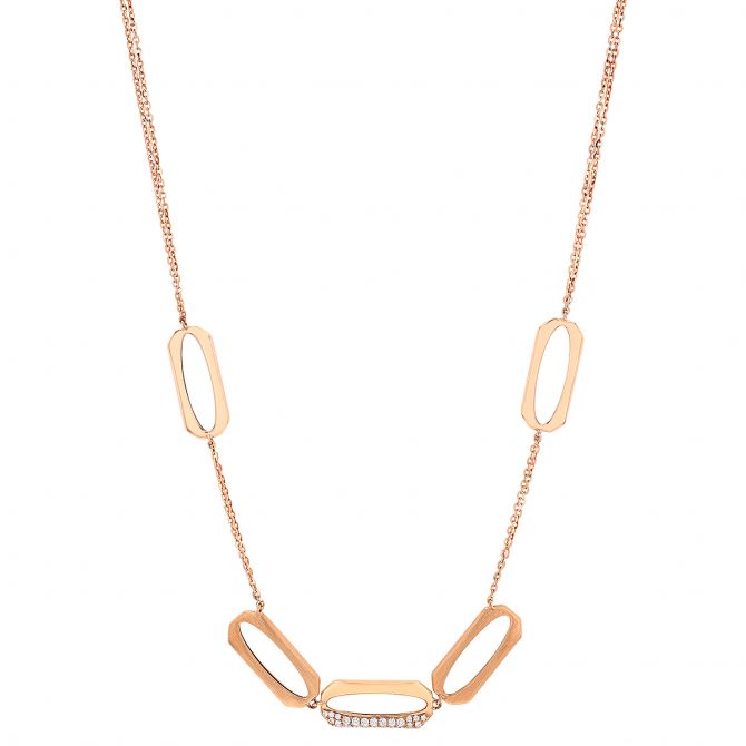 Rectangle Link Alternating Texture Necklace in Rose Gold with Diamonds, 18"