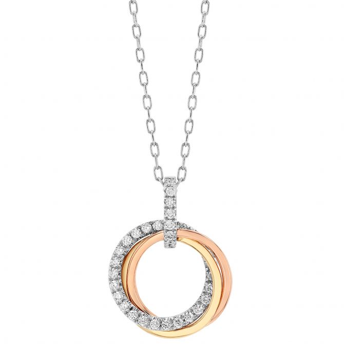 Diamond Triple Circle Pendant in Rose, Yellow & White Gold