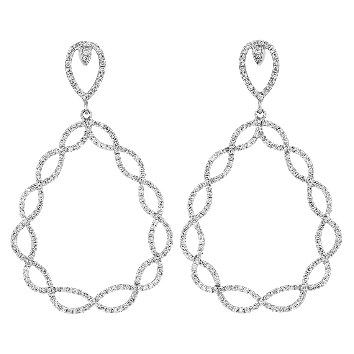 Diamond Open Twist Teardrop Dangle Earrings in White Gold