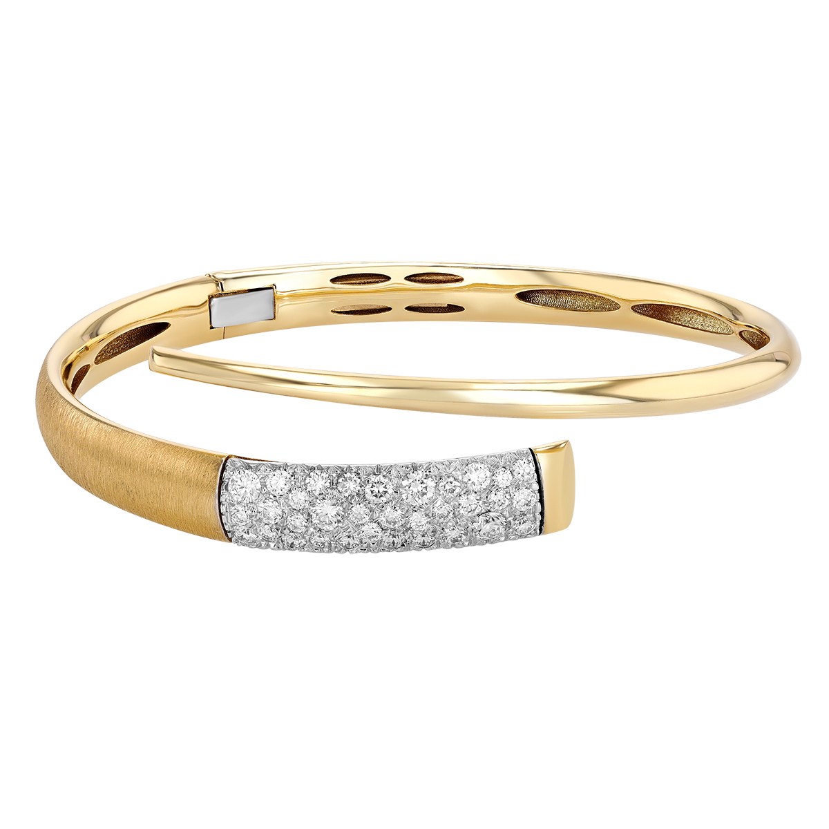 Diamond Pave Rectangle Bypass Bangle Bracelet in Two Tone