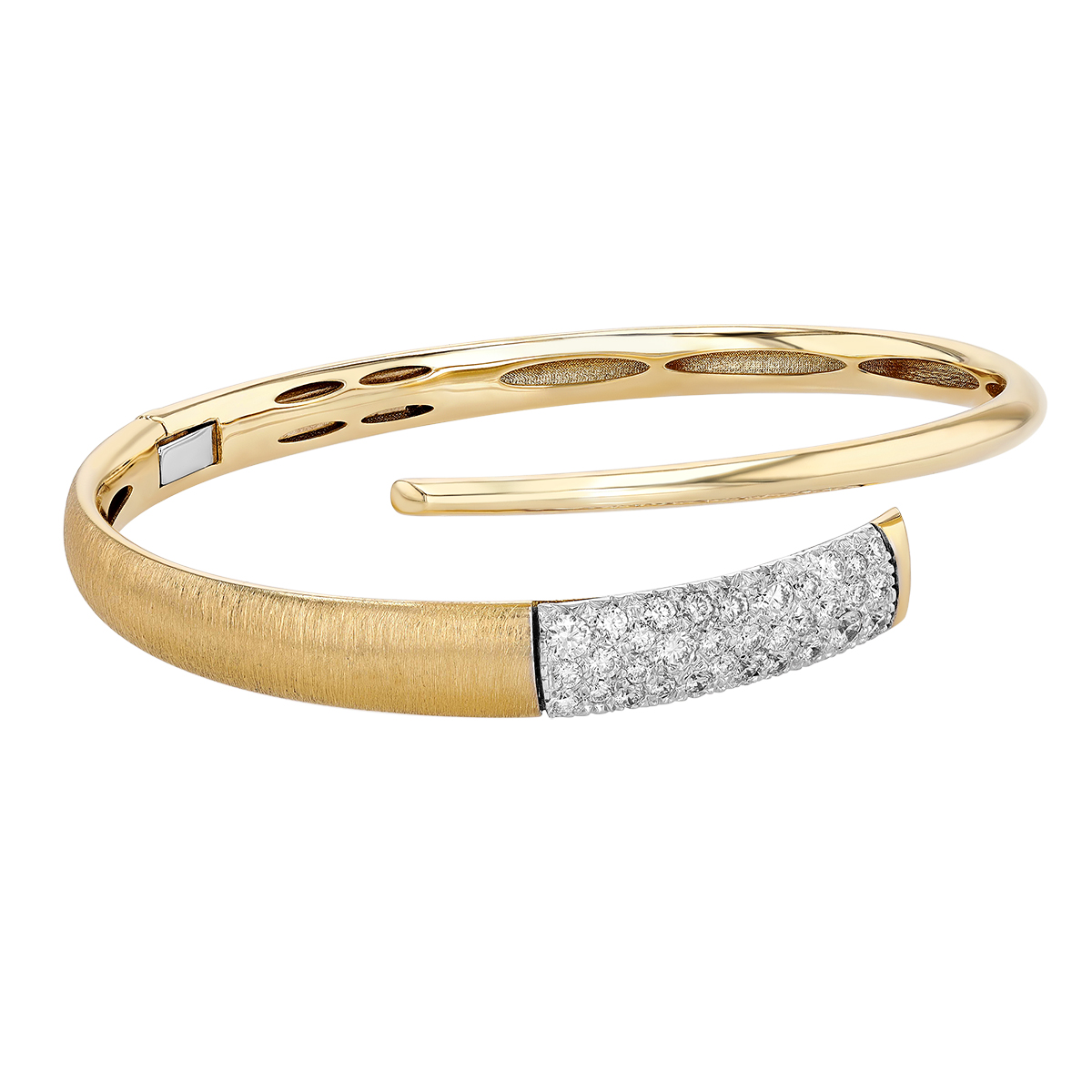 Diamond Pave Rectangle Bypass Bangle Bracelet in Two Tone