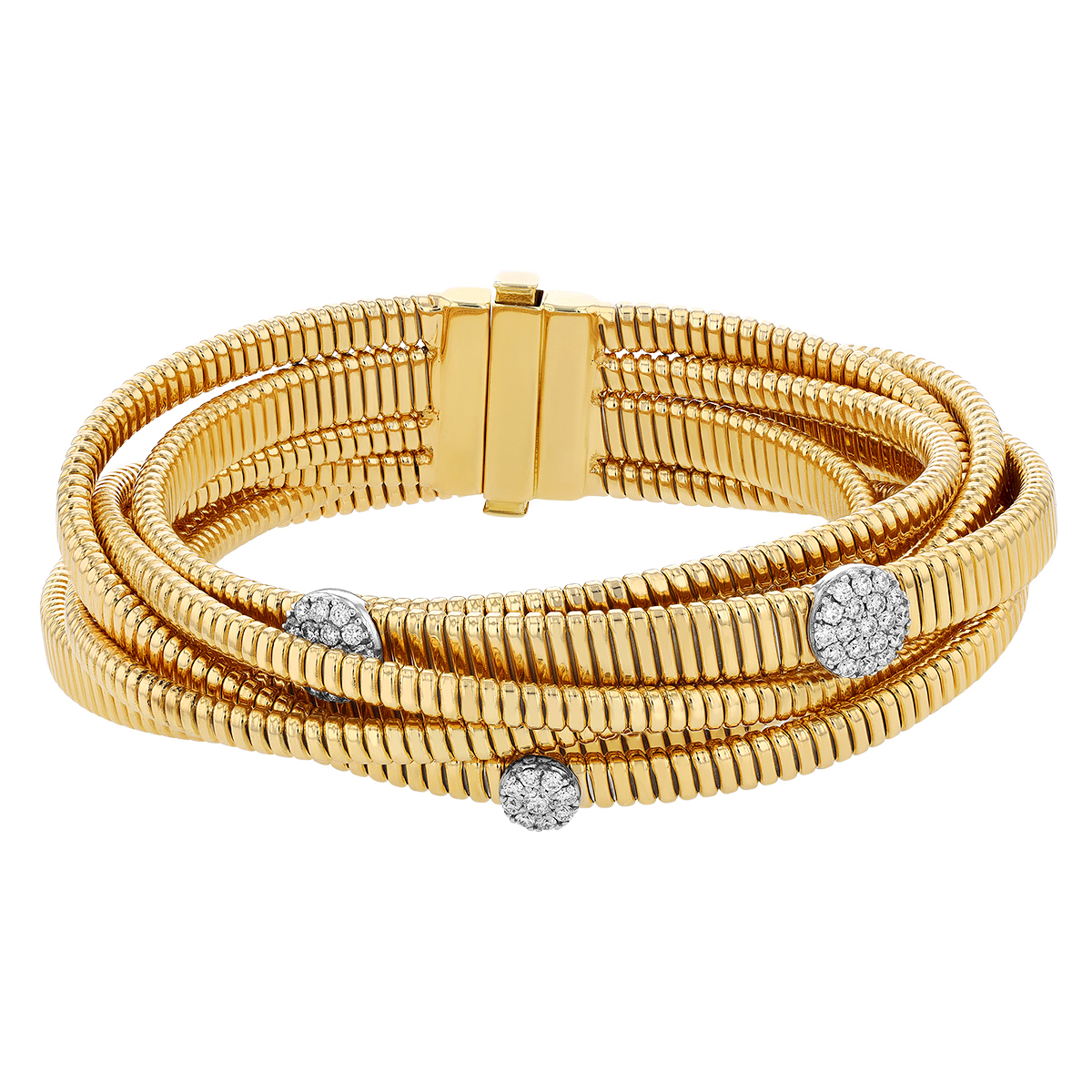 Diamond Pave Circle Station Multi-Band Coil Bracelet in Two Tone