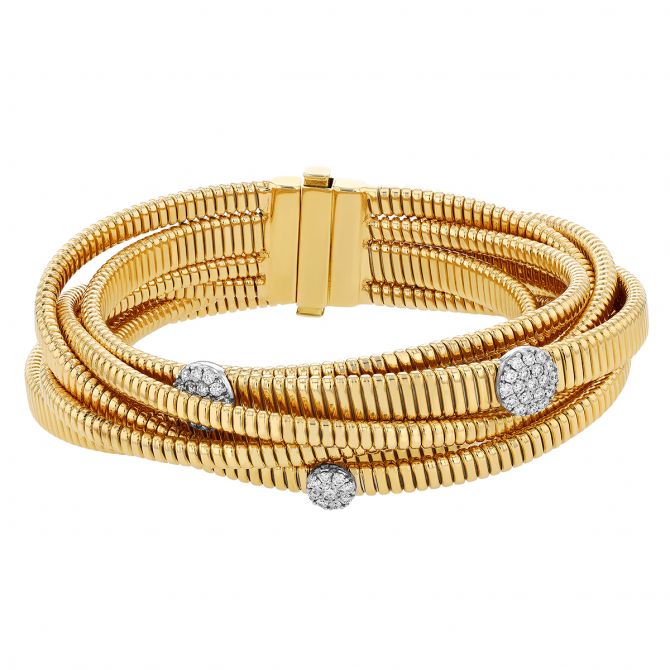 Diamond Pave Circle Station Multi-Band Coil Bracelet in Two Tone