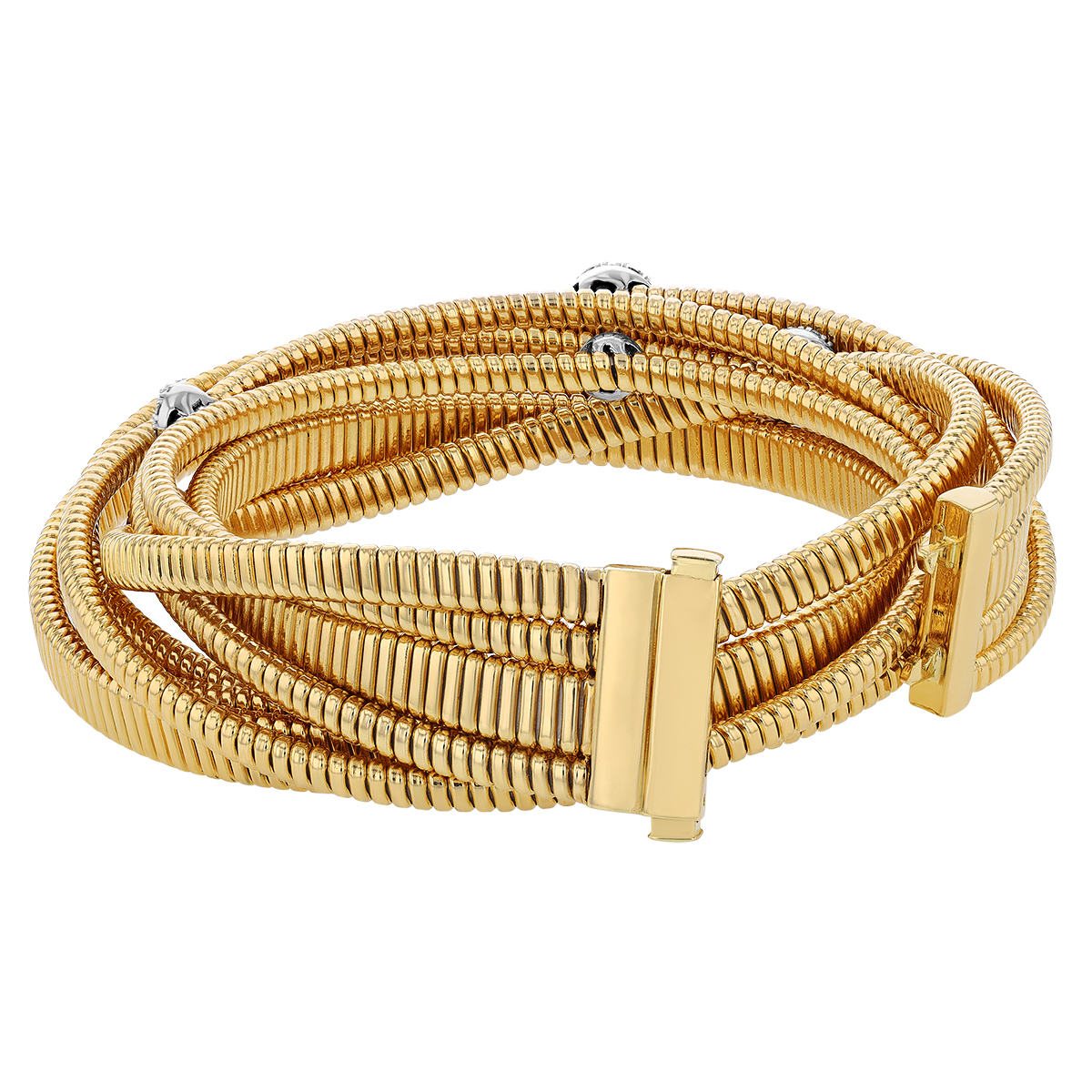 Diamond Pave Circle Station Multi-Band Coil Bracelet in Two Tone
