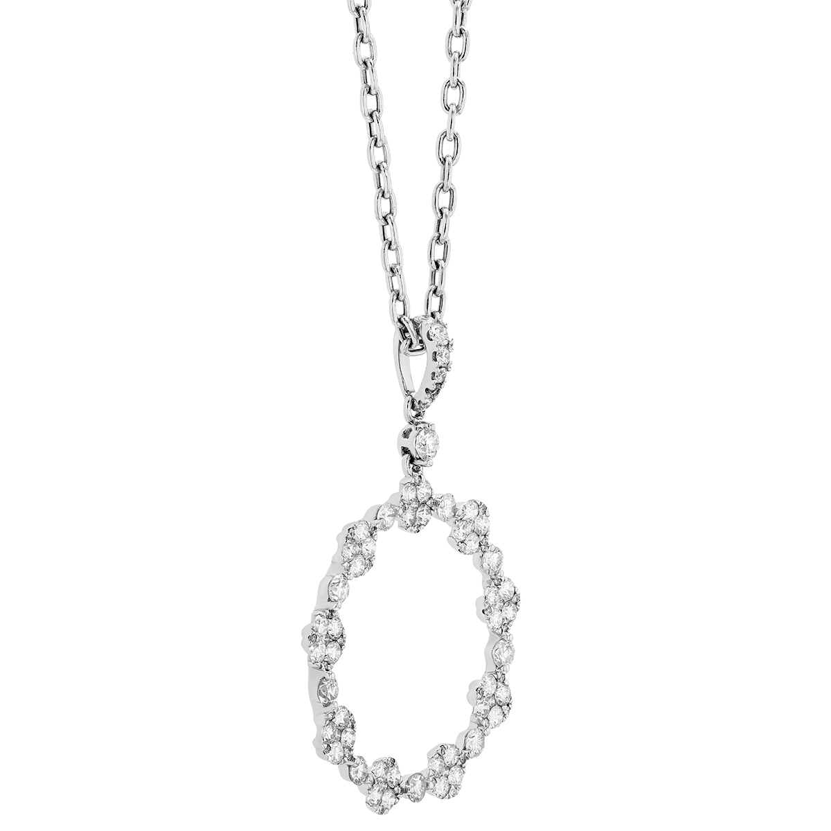 Diamond Alternating Cluster Open Circle Pendant in White Gold, 18