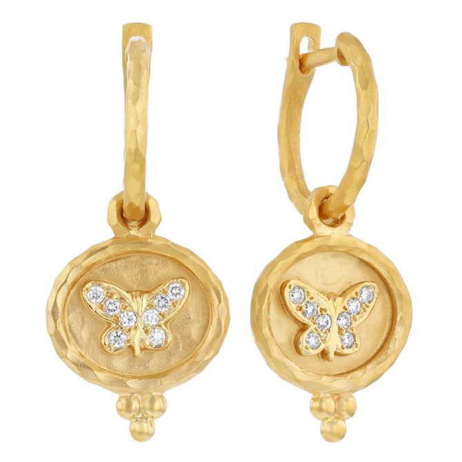 Marika Diamond Butterfly Dangle Hoop Earrings in Yellow Gold