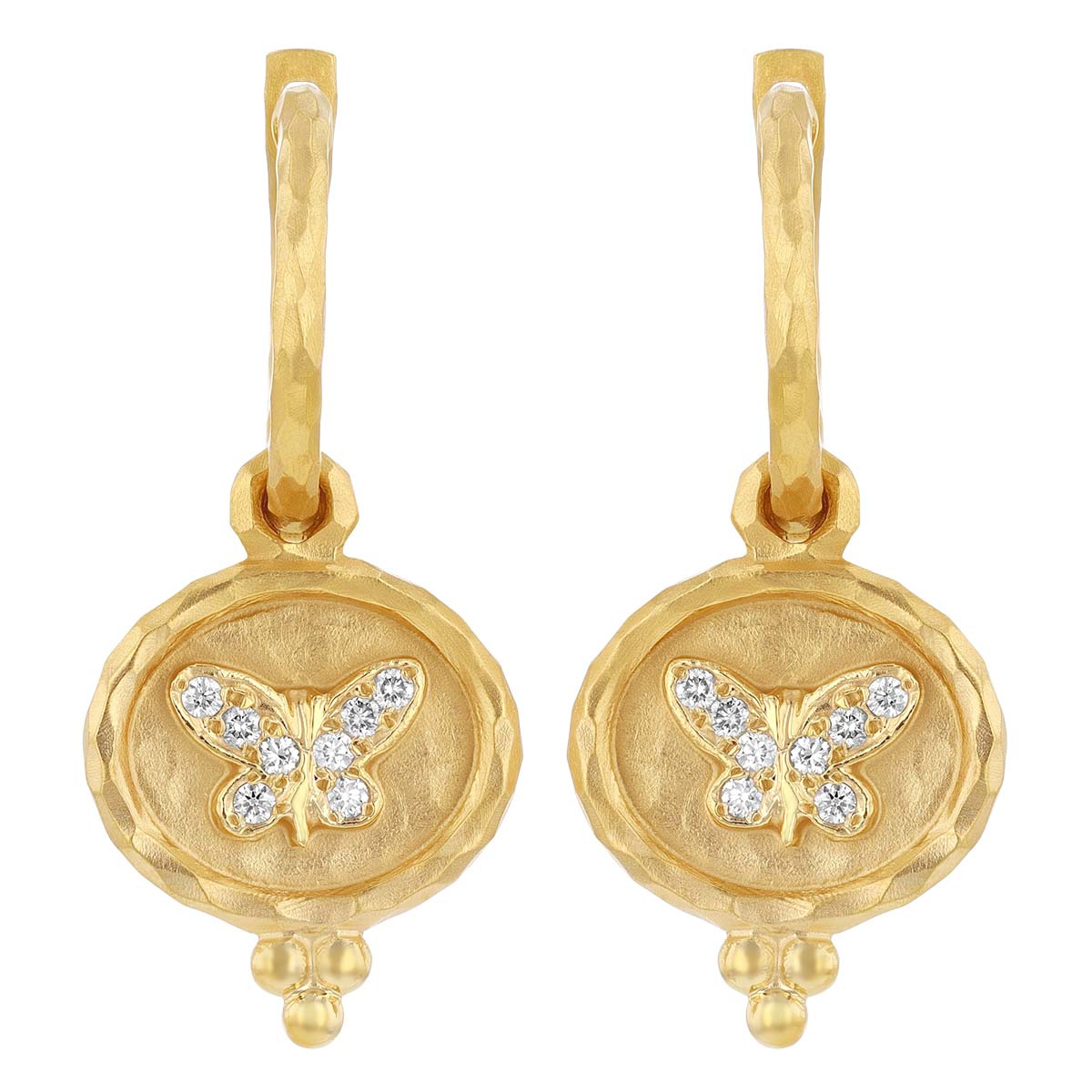 Marika Diamond Butterfly Dangle Hoop Earrings in Yellow Gold