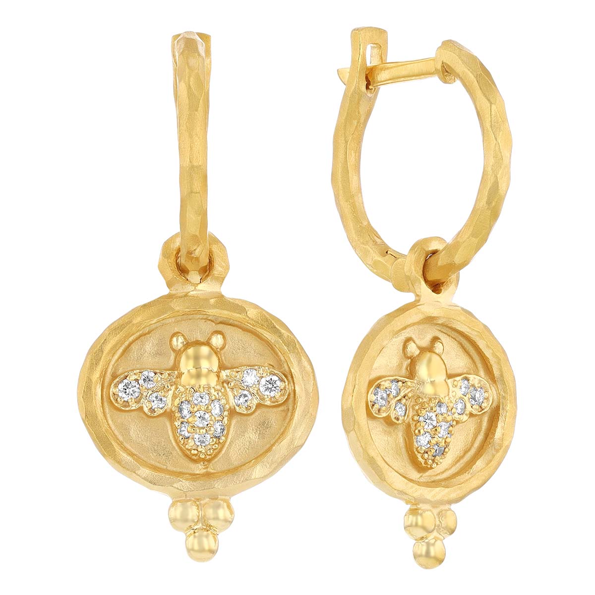Marika Diamond Pavé Bee Dangle Hoop Earrings in Yellow Gold