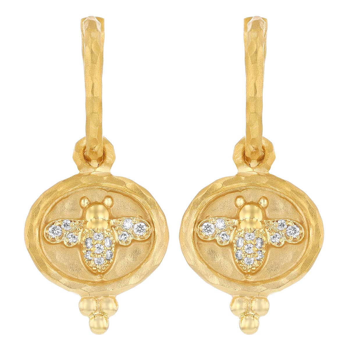 Marika Diamond Pavé Bee Dangle Hoop Earrings in Yellow Gold