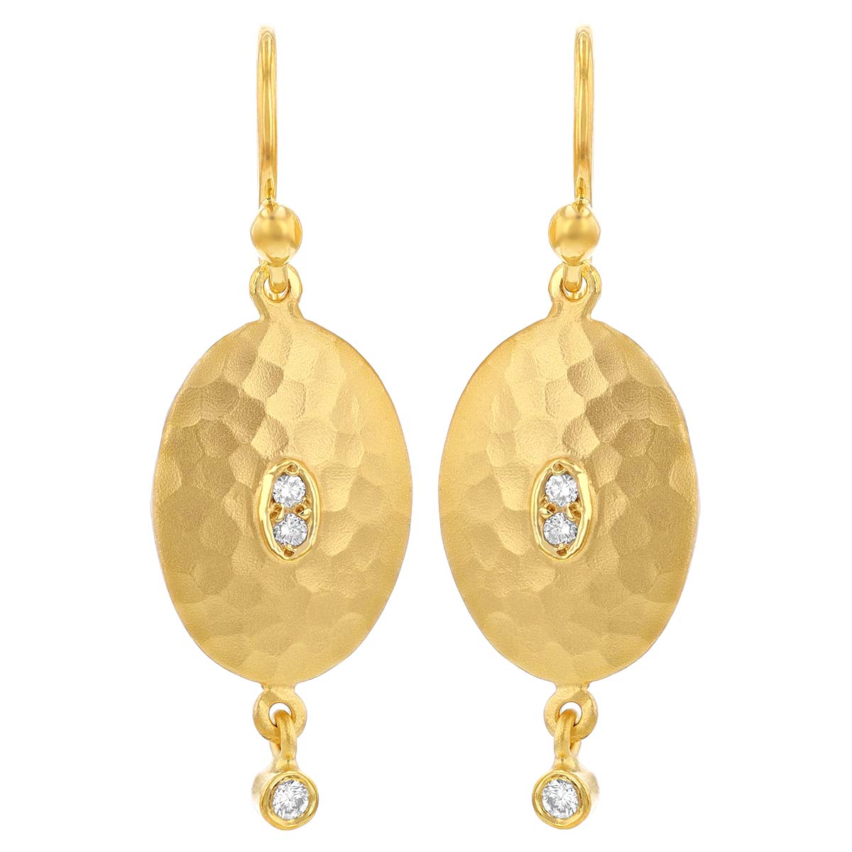 Marika Yellow Gold Oval Dangle Earrings with Diamonds