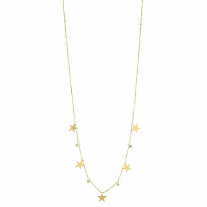Marika Yellow Gold Star & Diamond Station Necklace, 17"