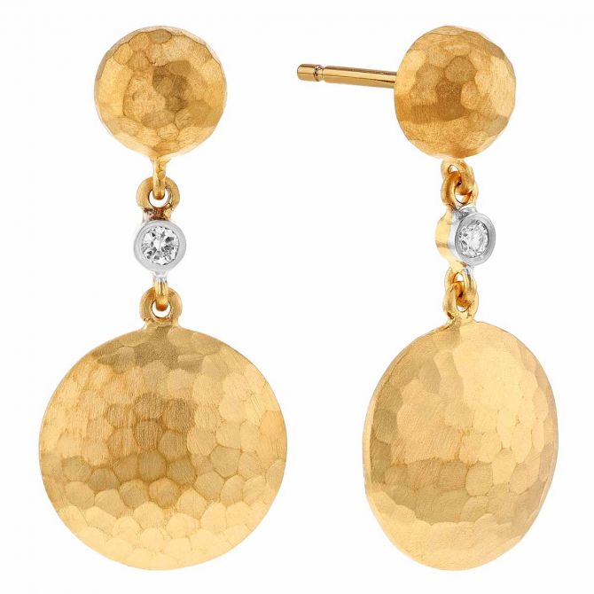 14kt Yellow Gold Hammered Teardrop with Diamonds Earrings - Freedman  Jewelers