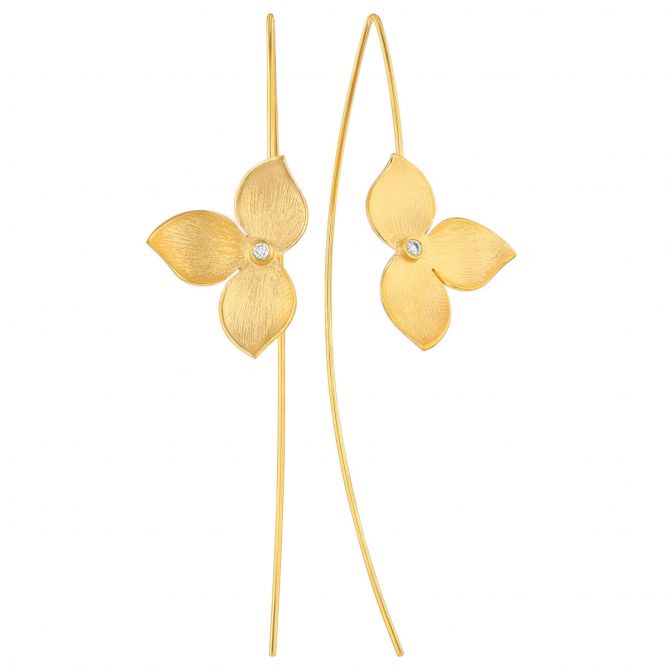 Marika Yellow Gold Flower Threader Earrings with Diamonds