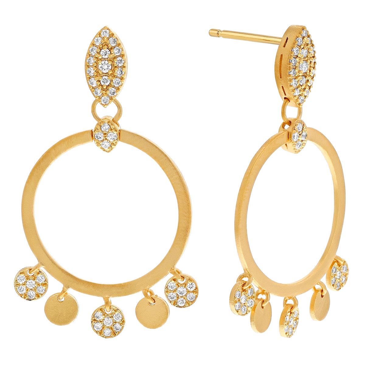 Marika Diamond Pavé Circle Dangle Fringe Earrings in Yellow Gold