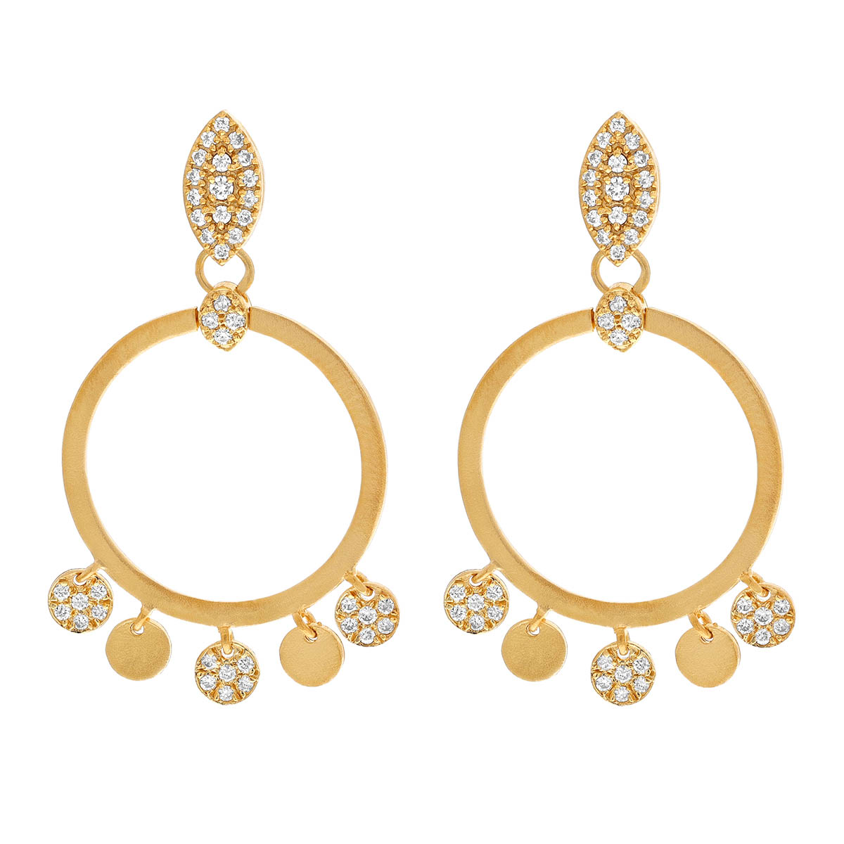 Marika Diamond Pavé Circle Dangle Fringe Earrings in Yellow Gold