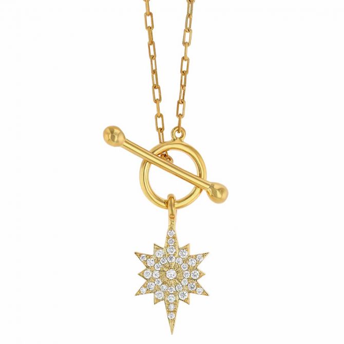 Marika Diamond Starburst Toggle Link Necklace in Yellow Gold, 18"