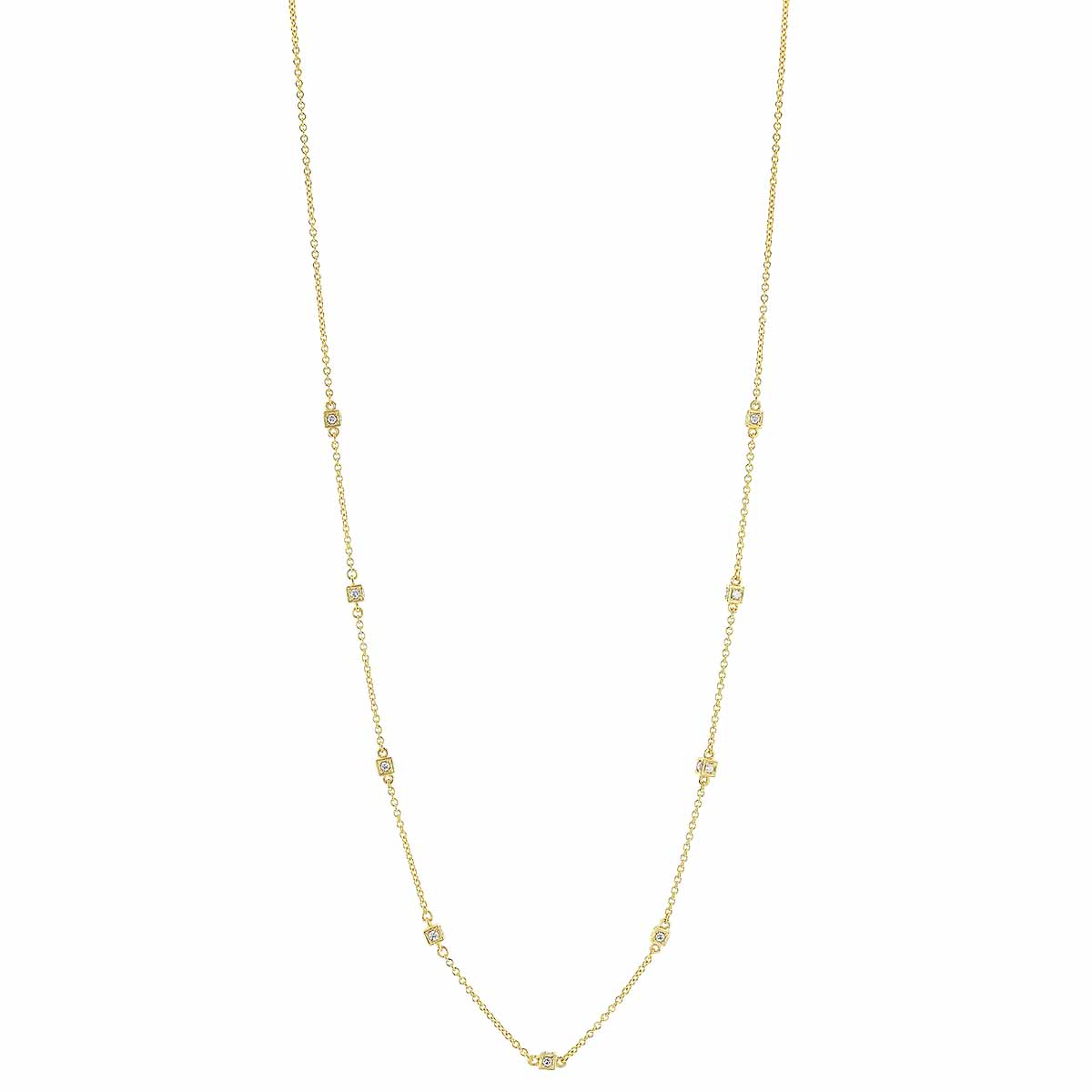 Marika Diamond Cube Station Chain Necklace in Yellow Gold, 17