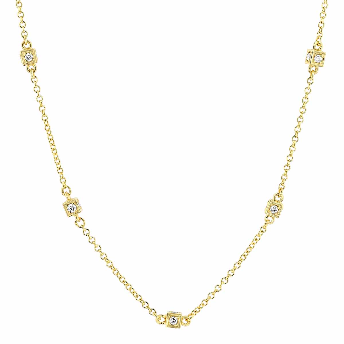 Marika Diamond Cube Station Chain Necklace in Yellow Gold, 17