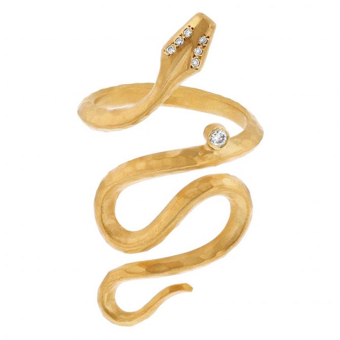 Marika Yellow Gold Snake Ring with Diamonds