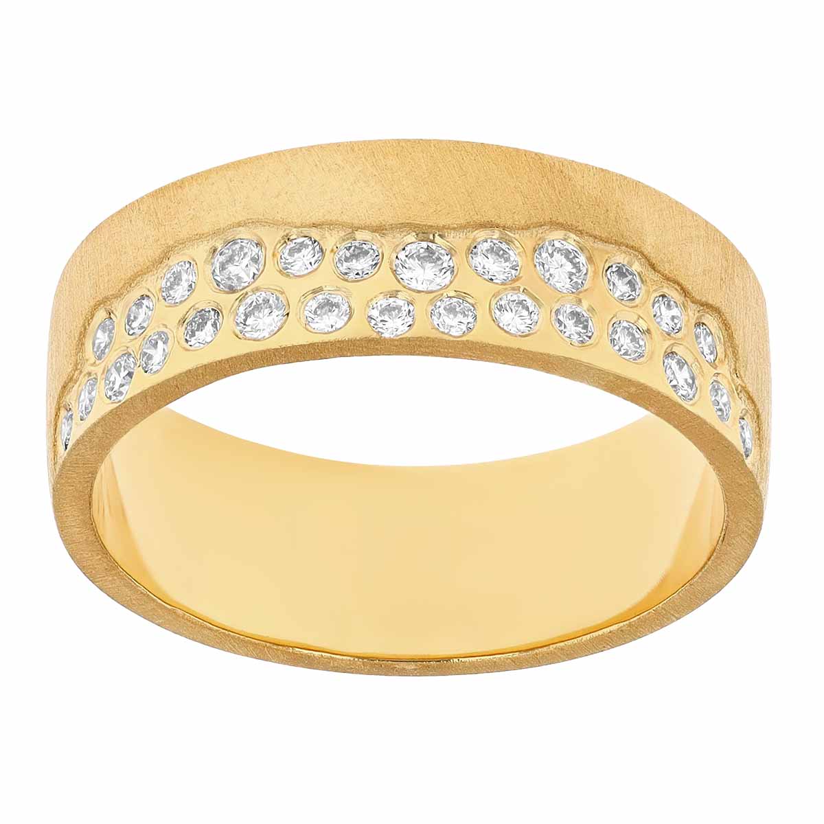 Marika Diamond Scatter & Relief Edge Band Ring in Yellow Gold