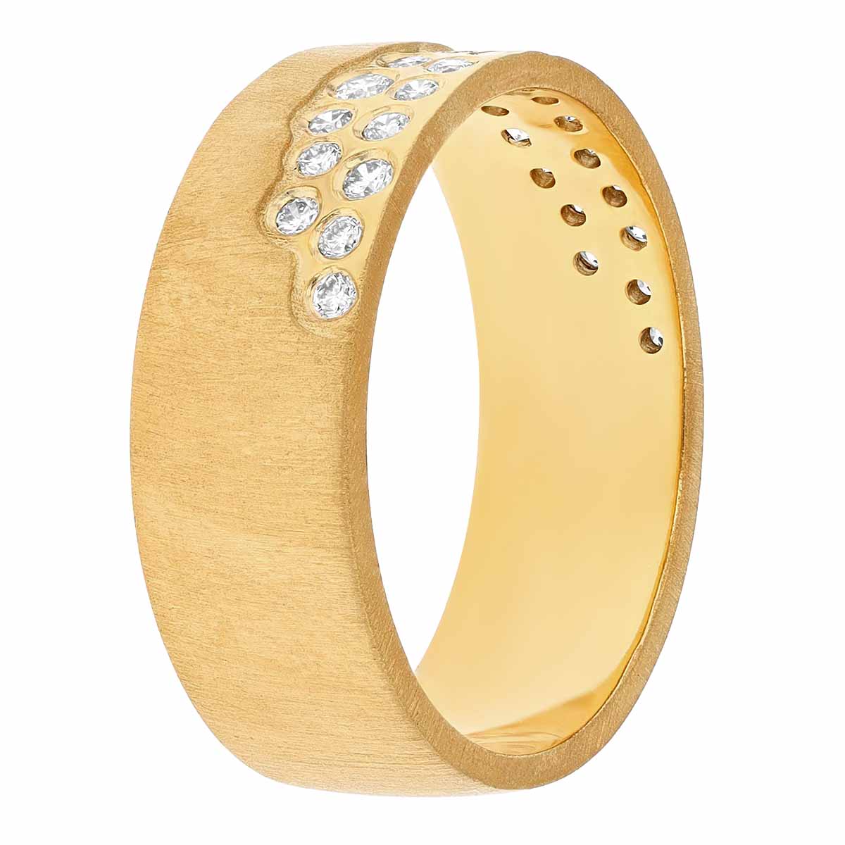 Marika Diamond Scatter & Relief Edge Band Ring in Yellow Gold