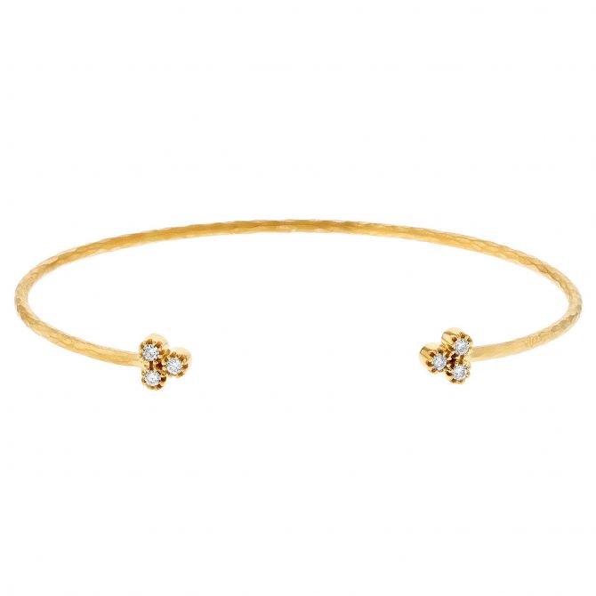 Marika Thin Cuff Bangle Bracelet in Yellow Gold with Diamond Trio Accents